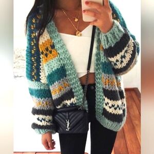 Wishlist Handmade Chunky Crocheted Cardigan – Medium/Large, Multi-Color